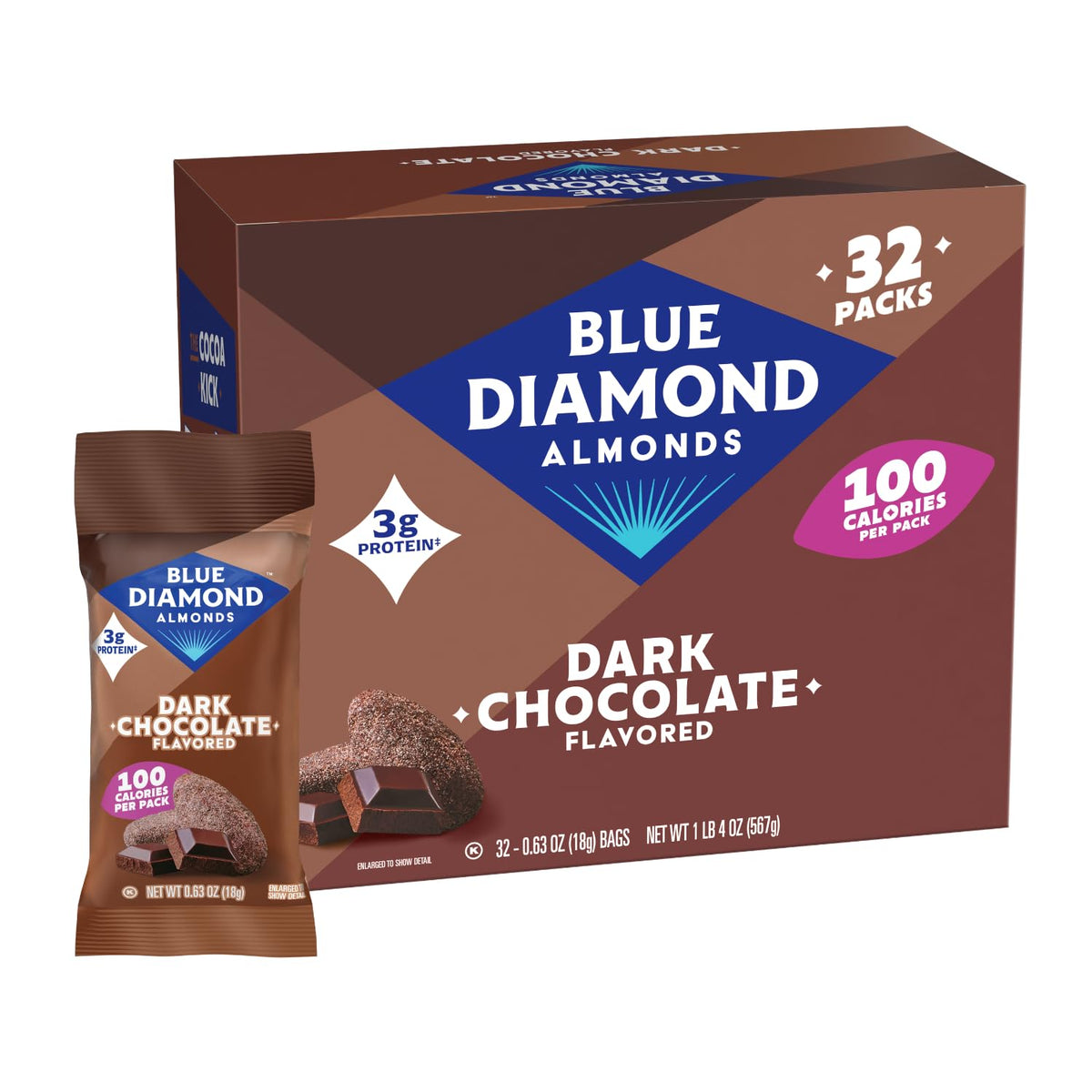 Blue Diamond Almonds Low Sodium Lightly Salted Snack Nuts, 100 Calorie Packs, 0.6 Ounce (Pack of 32)