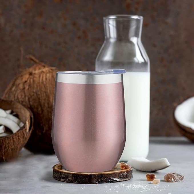 12 Oz Insulated Wine Tumbler with Lid Double Wall Vacuum Stainless Steel Wine Glass Coffee Mug Insulated Tumbler Cup for Champaign, Cocktail, Beer (Mixed, 6 Pack)