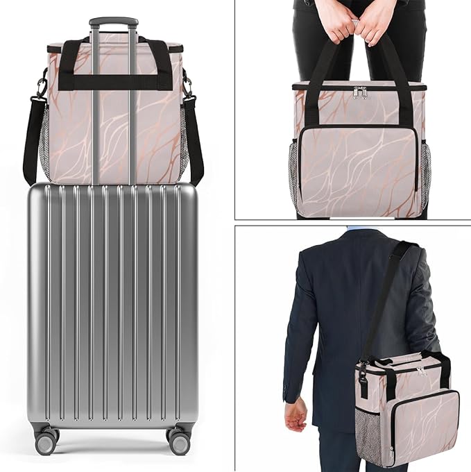Abstract Rose Gold Marble Coffee Maker Carring Bag Travel Storage Tote Bag Compatible with Keurig K-Mini or K-Mini Plus Portable Single Serve Coffee Brewer Case with Pockets for K-cup Pods