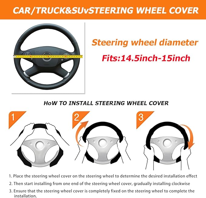 Mandark Car Steering Wheel Cover, Suede Sport Vehicle Steer Wheel Protector Fitting 15 Inch, Non-Slip Comfortable Automotive Interior Decoration Accessories, Universal for Most Cars (Black Green)
