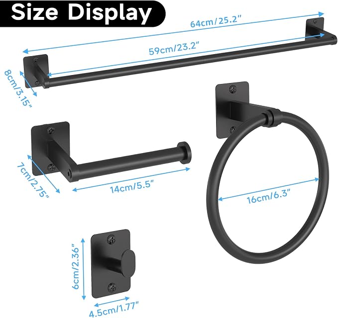 KLJKPA 10 Pieces Bathroom Accessories Set, Bathroom Hardware Set, 24 inch Towel Bar, Towel Racks for Bathroom, Robe Towel Hooks, Toilet Paper Holder Wall Mounted, Black