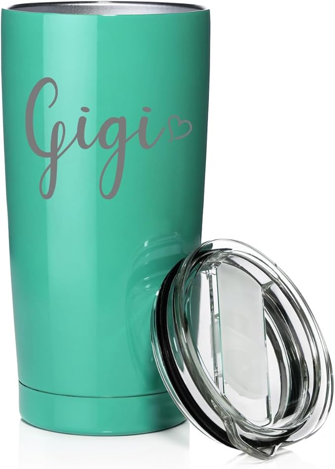 Smooth Body Tumbler Stainless Steel Vacuum Insulated Travel Mug Cup Gift Gigi With Heart (Teal, 20 oz)