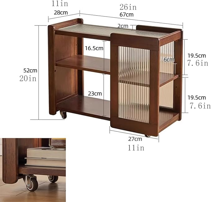 Side Table Glass Top Movable End Table Coffee Station Table, MDF Coffee Bar Stand Cart with Storage Coffee Table on Wheels,for Home Kitchen, Entryway, Living Room,Dining Room