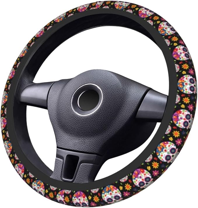 Skull Cute Steering Wheel Cover Non-Slip Breathable Sweat-Absorbent Suitable for SUV Van Truck Car Universal Protection Accessories 15 Inch Suitable for Women Men