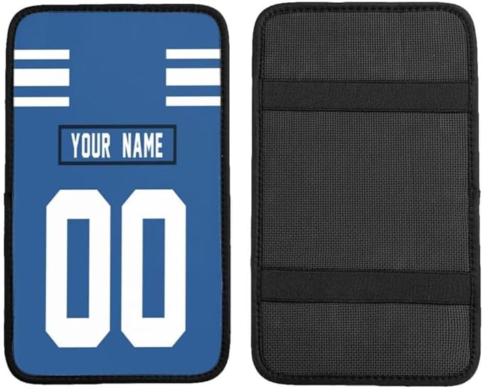 Custom Car Armrest Cover,Add Personalized Name and Number As Gifts for Loyal Football Fans,American Football Auto Center Console Pad Car handrail Box Cushion,Fit for Most Car Seat Box Cover Protector