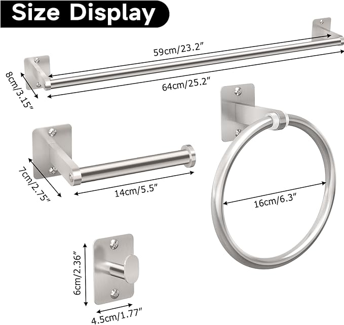 KLJKPA 20 Pieces Bathroom Accessories Set, Brushed Nickel Bathroom Hardware Set, 24 inch Towel Bar, Towel Racks for Bathroom, Robe Towel Hooks, Toilet Paper Holder Wall Mounted