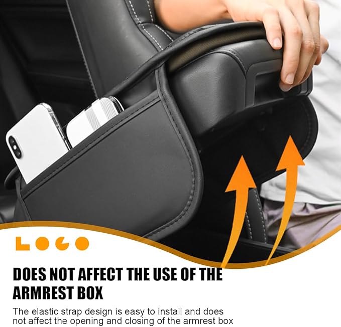 Bling Car Center Console Cover, Leather Crystal Rhinestone Vehicle Armrest Cushion Pad with Side Storage Bags, Scratch Resistant Auto Middle Console Protection Mat, Universal Fit (Coffee)
