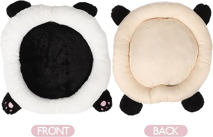 Cute Panda Plush Car Seat Cushion, Lumbar Support Pillow for Driving and Office Chair, Black Rabbit Fur Round Pad, Universal Automotive Interior Accessory