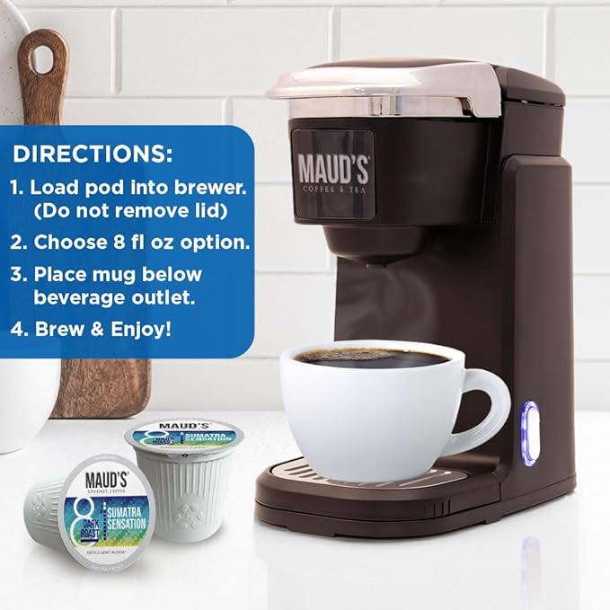 Maud's Sumatra Coffee Pods, 100 ct, Dark Roast Coffee in Single Serve Pods – 100% Arabica Coffee, Compatible with Keurig K Cups Maker