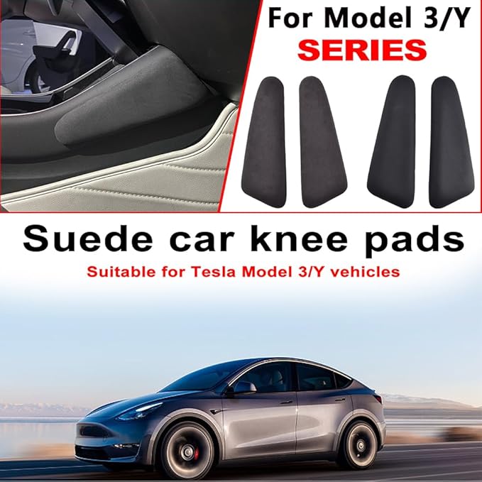Car Center Console Knee Leg Elbow Cushion Pad Pillow Leg Pad Thigh Support Auto Interior Accessories for Tesla Model 3/Y (Suede Left)