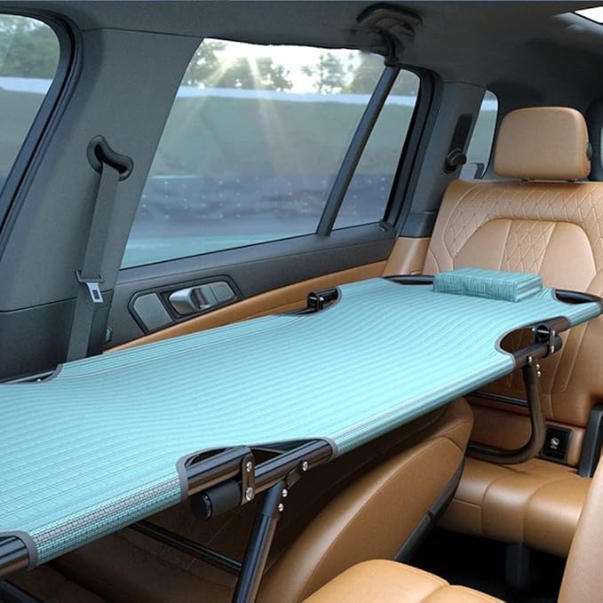 Car Travel Bed, Non-Inflatable Cushion, Universal Car Travel Bed for Rear Seat, Folding Camping Cot for Co-Pilot, Office, and Outdoor Camping Use (Green)