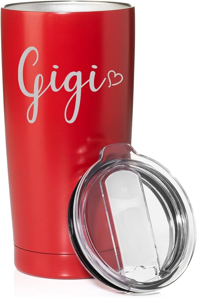 Smooth Body Tumbler Stainless Steel Vacuum Insulated Travel Mug Cup Gift Gigi With Heart (Red, 20 oz)