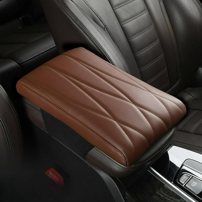 Car Center Console Cover Nappa Leather Memory Foam Armrest Box Seat Box Cushion Protector Pad Comfortable Height Increase Universal for Car Truck SUV (Strip,Coffee)