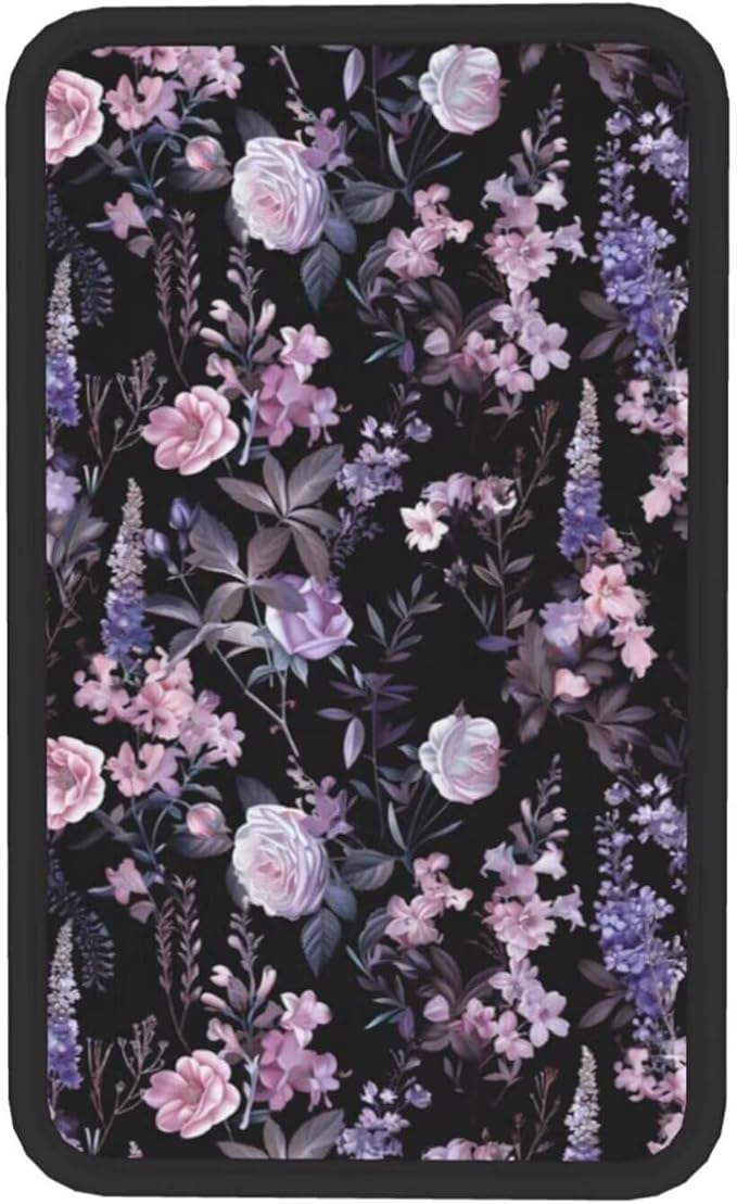 Cute Floral Car Center Console Cover Polyester Fabric Middle Console Cushion Pad Armrest Seat Box Lid Protective Covers Purple Wildflower Cars Decor Accessories
