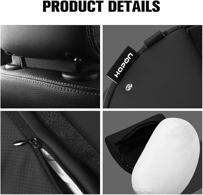 HOPON 2 Pack 2025 Upgrade Headrest Pillow for Tesla Model 3 Model Y with Adjustable Strap,Fits All Vehicles,Car Neck Pillow with Leather,for Head,Neck,Shoulders,Multipurpose,Car Accessories(Black)