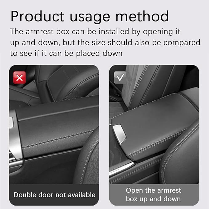 Car Center Console Cover, Leather Vehicle Armrest Cushion Pad with 2 Storage Bags, Auto Interior Middle Console Storage Box Protector Accessories, Universal for SUV, Sedan, Truck (Black)