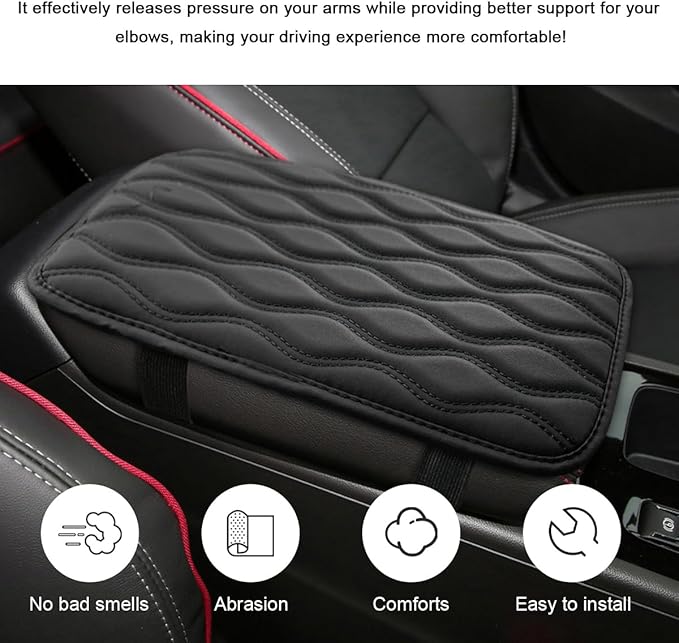 Car Center Console Pad, Waterproof Leather Armrest Seat Box Cover Protector, Non-Slip Middle Console Cushion Pad Interior Decor Fits Most Vehicles, Car Accessories (Black)