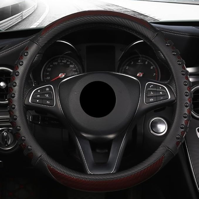 Steering Wheel Cover For Women And Men,Carbon Fiber Steering Wheel-Anti-Slip, Scratch-Resistant, Current Fit For 14–16 Inch Wheels Fit For Most Cars(36CM Brown)