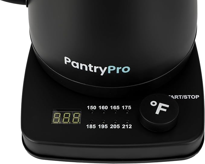 PantryPro Gooseneck Electric Kettle with Temperature Control, 34oz/1.0L Rapid Boil, Stainless Steel Interior, Auto Shut-Off, 1500W, Boil-Dry Protection, LED Indicator - Black