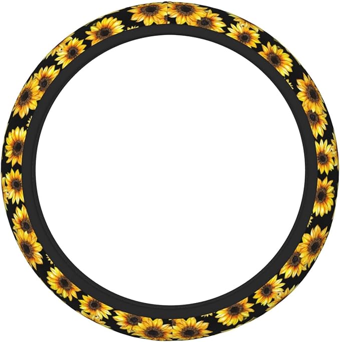 Sunflower Flowers Yellow Steering Wheel Cover For Women Men Girls, Car Accessories Decor Thickened Anti-Slip Auto Steering Wheel Covers Protector Universal Fit 15 Inch For Cars, Truck, Suv