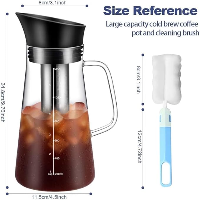 Cold Brew Coffee Maker Cold Brew Tea Pitcher Glass and Airtight Lid Coffee Pot 1.2L