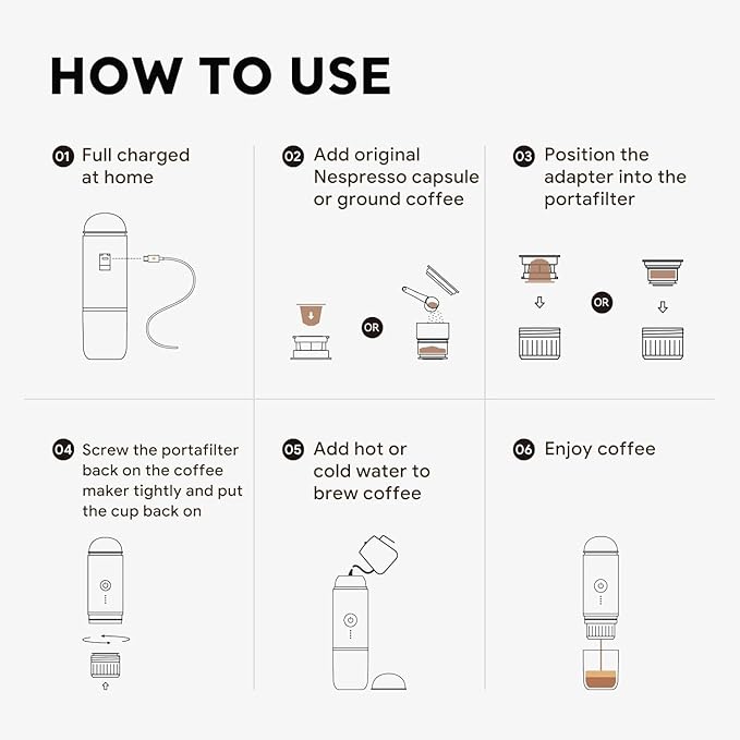 Portable Electric Espresso Coffee Maker Electric Coffee Machine Compatible with NS Capsules and Coffee grounds for Camping, Travel, Home【Heating version】