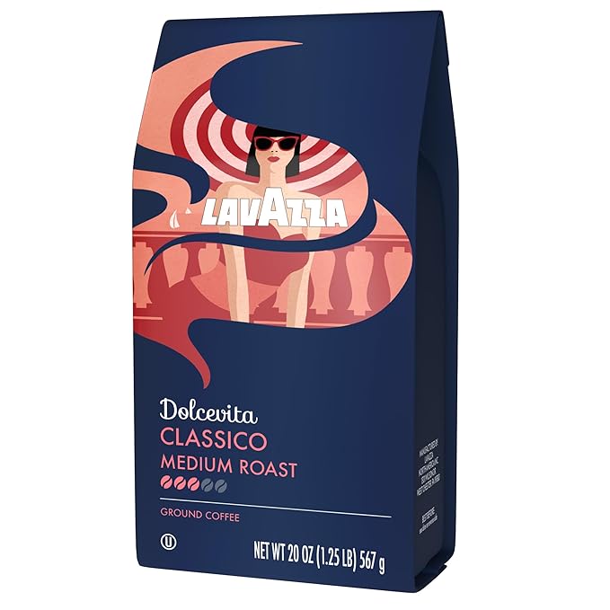 Lavazza Classico Ground Coffee Blend, Medium Roast, Authentic Italian, Blended And Roasted in Italy, Non GMO, Value Pack, A Full bodied with rich flavor and notes of dried fruit, 20 Ounce (Pack of 2)