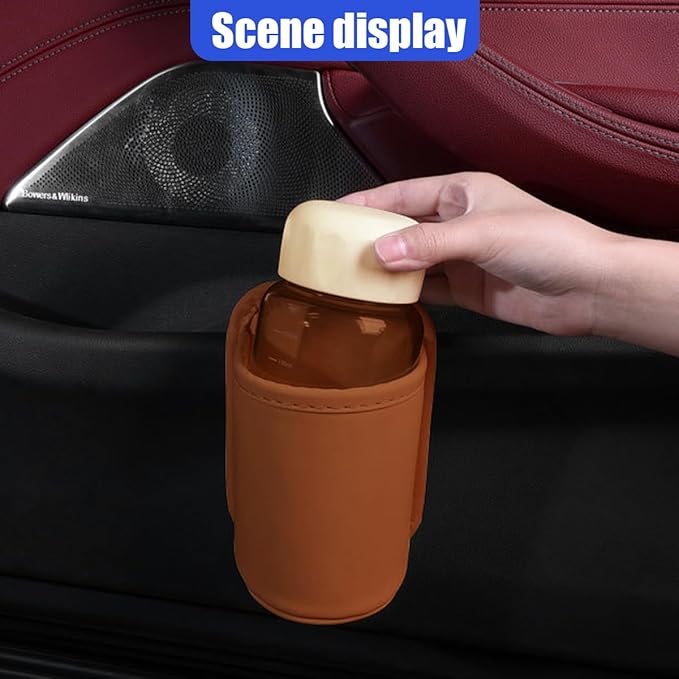 Leather Car Cup Holder, Hanging Automotive Back Seat Bottle Holders, Scratch-Resistant Vehicle Door Drink Holder, Clip-On Auto Organizer Accessories for Soda Cans, Coffee (Orange)