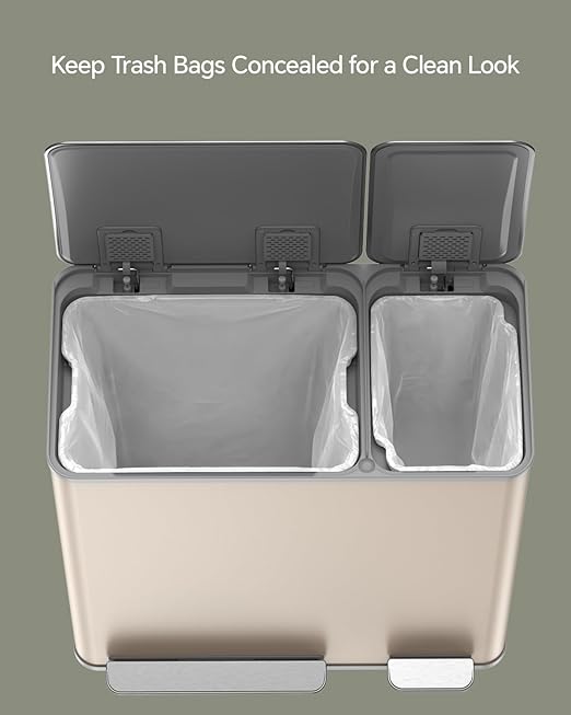 Lovewind Dual Trash and Recycling Bins for Kitchen, 13+6 Gallon Stainless Steel Garbage and Recycle Bin Combo for Large Families, Dual Trash Can with Soft Close Lid & Magnetic Stickers, Apricot