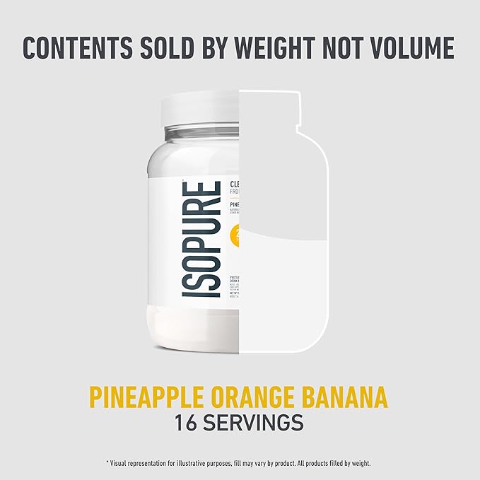 Isopure Clear Whey Isolate Protein Powder, Lactose Free, Gluten Free, Naturally Flavored, Pineapple Orange Banana, 20g Protein Per Serving, 14.1 Oz, 16 Servings (Packaging May Vary)