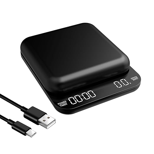 B-Qtech Mini Coffee Scale with Timer 3.5kg/0.1g High Precision Pour Over Espresso Scale Rechargeable Digital Portable Coffee Scale Black