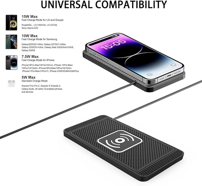 Wireless Car Charger Pad for Audi Q7 2007-2015 2017-2026, Type-C/USB 15W Car Wireless Charger Non-Slip Cordless Charging Mat Car Accessories,A-30cm USB Interface