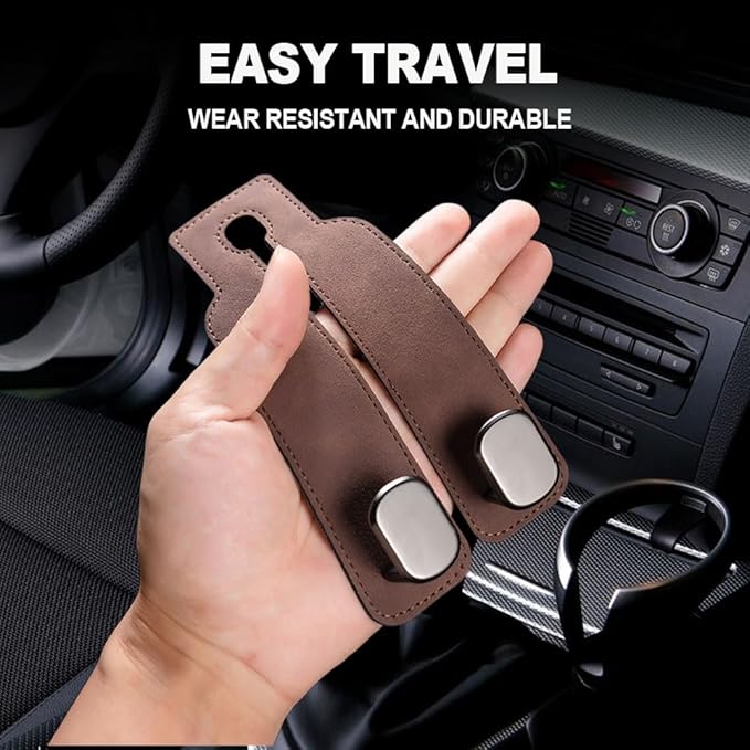 2026 New 2 in 1 Car Seat Back Storage Hook, Car Backseat Organizer Accessories, Premium Leather Headrest Hook for Auto Hooks Organizer for Handbag Purse Coat Bags (2, Grey)