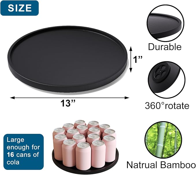 VERTORGAN Lazy Susan Organizer for Kitchen,Bamboo Turntable for Cabinet,Pantry,Vanity,Large(Black)