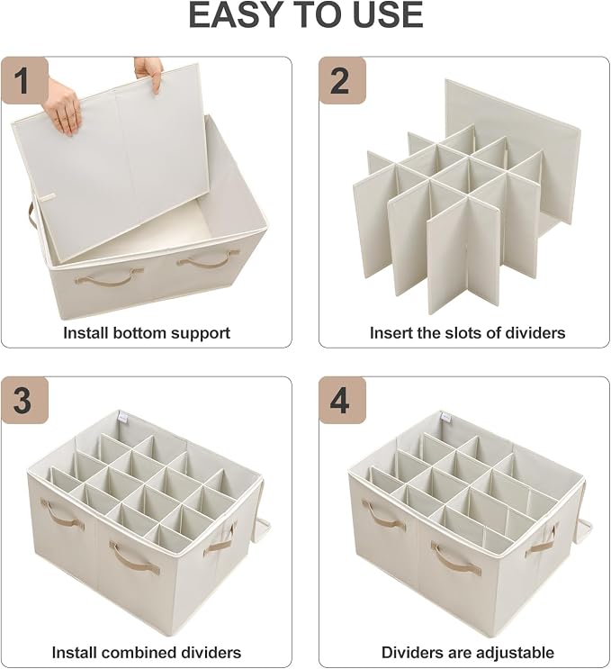 TOPIA HOME Shoe Organizer for Closet, Foldable Shoe Box with Adjustable Dividers and Clear Cover, Space Saving Shoe Storage Organizer Cabinet with Reinforced Handles, Fits 16 Pairs, Beige TP09Y