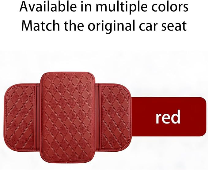 Car Center Console Cover, Leather Vehicle Armrest Pad with 2 Side Storage Bags, Comfortable Auto Interior Middle Console Storage Box Cushion Accessories, Universal for Most Cars (Red)