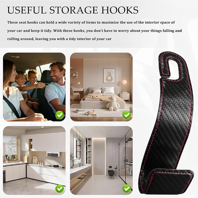 1PCS Purse Holder for Car, Purse Hook for Car, Leather Headrest Hooks for Automotive Back Seat, Auto Accessories Back Seat Organizer Hook for Grocery Bag Handbag Coat (Carbon Fiber, 1PCS)