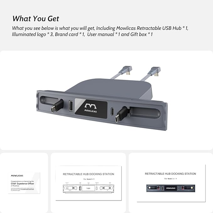 2 USB C Charging Hub for Tesla (White), Retractable 27W Fast Charger for iPhone 15 is Necessary Tesla Tesla Model 3/Y Accessories (2024-2021) but not Highland or Juniper Compatible
