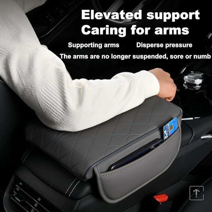 1 Pack Car Center Console Cover Custom Fit for 2024 2025 Toyota Land Cruiser 250 1958 Prado Lc250 J250, Leather Memory Foam Armrest Cushion Protector, Anti-Scratch Durable Armrest Pad,Beige