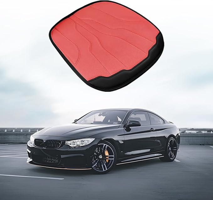 Car Seat Cushion Pad, Comfortable Foam Non-Slip Vehicle Front Seat Bottom Protector for Back Pain Relief, Breathable Automotive Chair Covers, Universal for SUV RV Truck (Red)