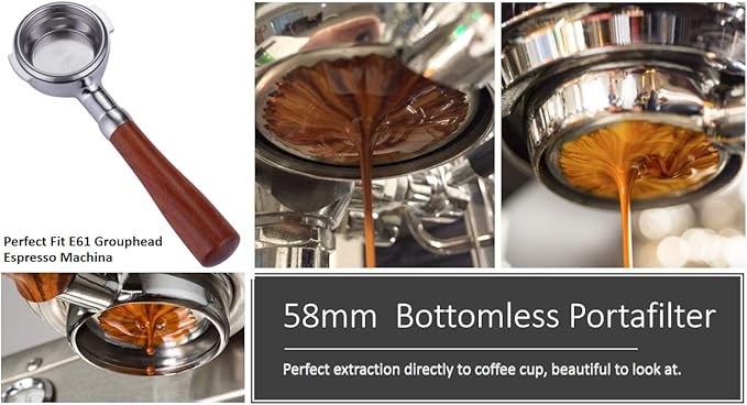 E-61 58mm Precision Filter Ridged Basket Stainless Steel Portafilter Basket Espresso Basket Compatible 58mm Portafilter Filter Basket 1 Cup Coffee Basket Replacement 58mm-1