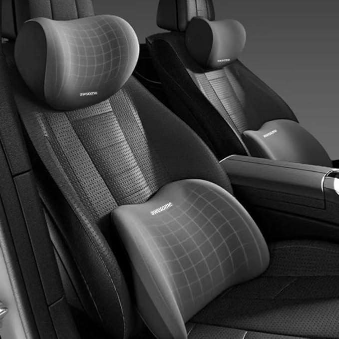 Car Headrest Lumbar Support Cushion for Subaru Outback 2024,reathable Comfortable 3D Memory Foam Adjustable Car Headrest and Lumbar Cushion,Grey