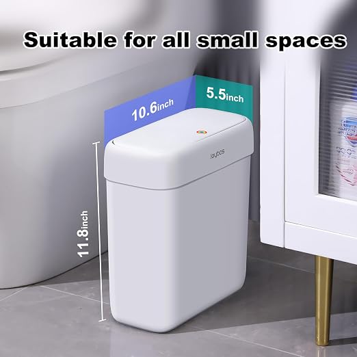 JOYBOS Bathroom Trash Can with Lid, 3 Gallon Small Garbage Can, 10L Dogproof Slim Plastic Narrow Trash Bin with Pop-up Lid for Toilet, Office, Bedroom, Living Room, White