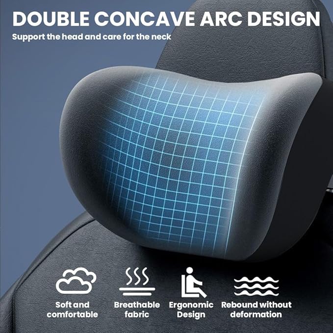 Car Headrest & Lumbar Support Cushion, 2025 Upgrade Car Lumbar Support Pillow and Car Neck Pillow Kit, Ergonomic Car Seat Headrest & Lumbar Cushion for Neck Back Pain Relief (Black)