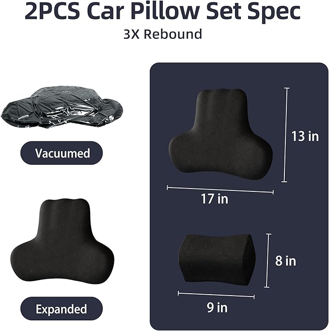 Car Neck & Lumbar Support Pillow Set for Dodge RAM1500, Soft Memory Foam Headrest & Back Cushion, Ergonomic Comfortable Seat Support for Daily Driving and Long Trips Car Interior Accessories