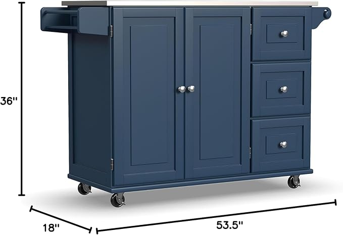 Homestyles Mobile Kitchen Island Cart with Stainless Steel Top, Blue
