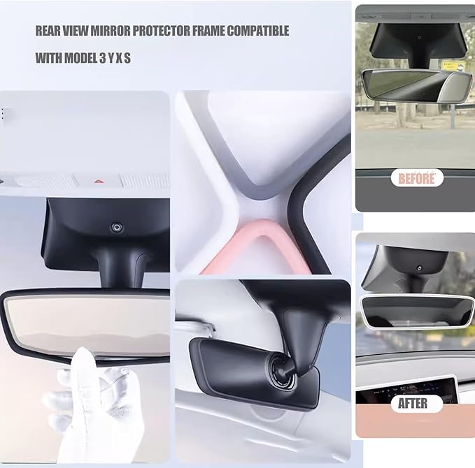 3pcs 3 in 1 DIY Silicone Pad for Tesla,Center Console Wireless Charging Non Slip Silicone Pad + Screen Protector Frame + Rear View Mirror Cover Compatible with Tesla Model 3/Y 2021-2023