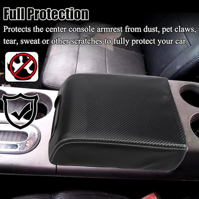 XITER 1PC Leather Center Console Armrest Box Cover Waterproof Cushion Pad for F150 2004-2008 Not Fit Jump Seat Console(Carbon Fiber)