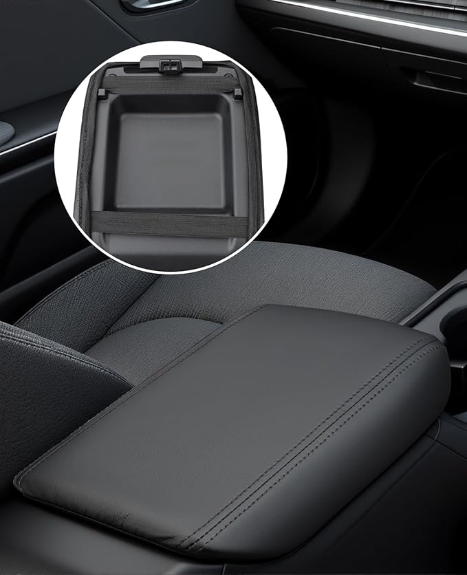 INTGET Center Console Cover for Kia K4 Accessories 2025 2026 LX/LXS/EX/GT-Line/GT-Line Turbo Car Interior Leather Armrest Arm Rest Lid Cushion Pad Protector (Black Stitches, for 2025+ K4)