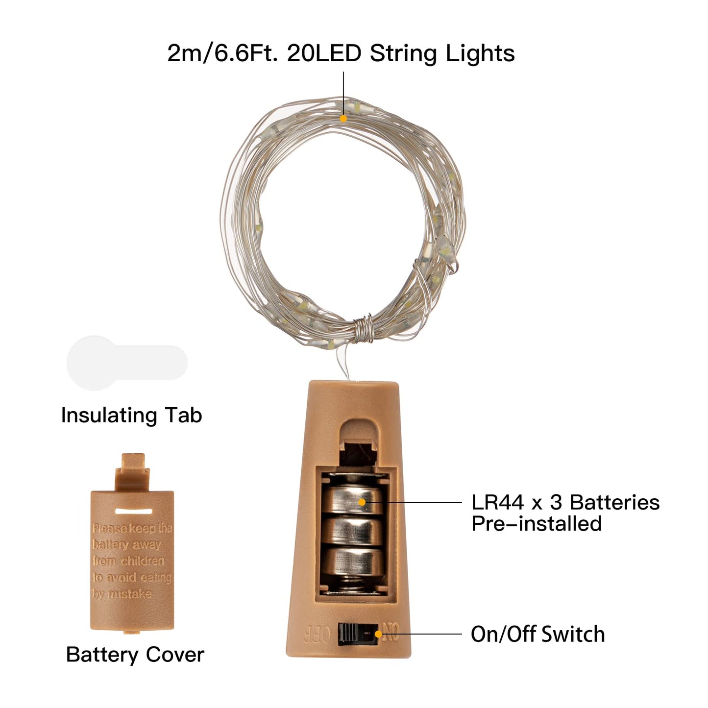 Brightown Wine Bottle Lights - 12 Pack LED Cork Fairy Lights, Waterproof, Copper Wire, Multicolor